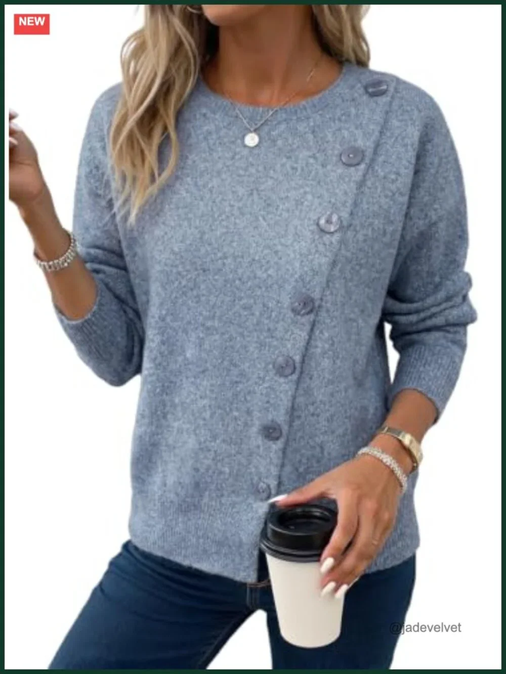 Womens Crewneck Long Sleeve Knit Pullover Sweater with Drop Shoulder